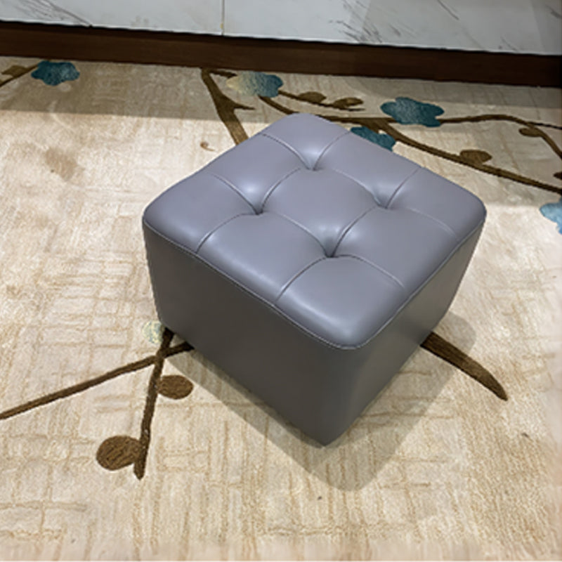 Mid-Century Modern Pouf Ottoman Genuine Leather Solid Color Tufted Square Ottoman