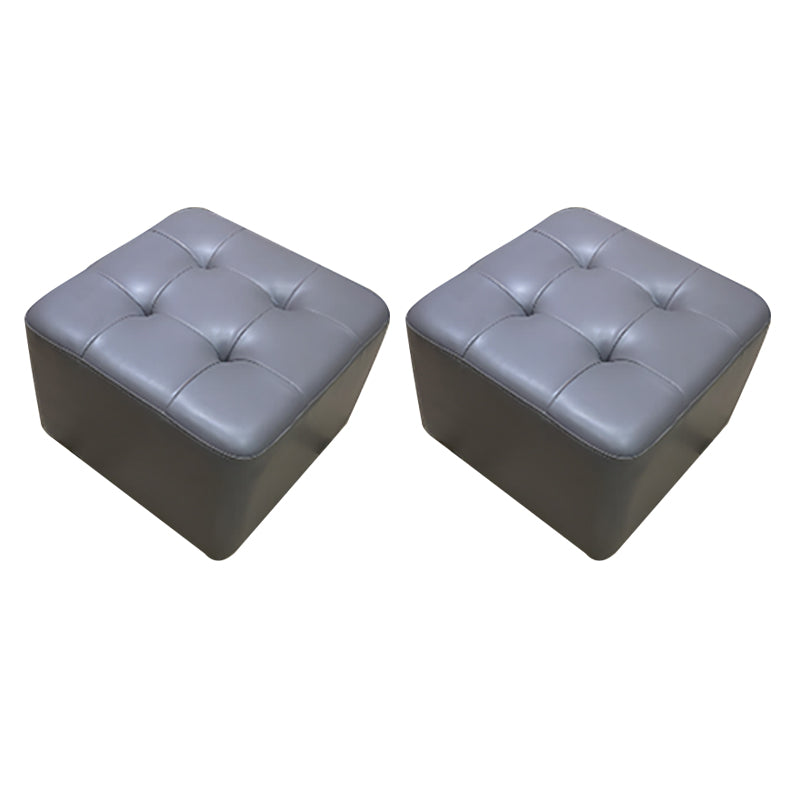 Mid-Century Modern Pouf Ottoman Genuine Leather Solid Color Tufted Square Ottoman