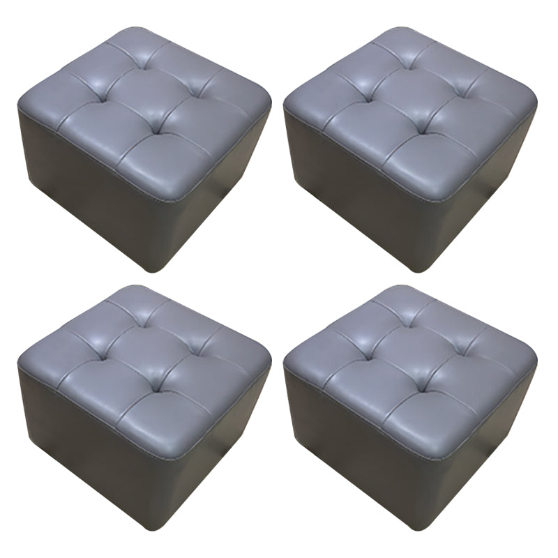 Mid-Century Modern Pouf Ottoman Genuine Leather Solid Color Tufted Square Ottoman