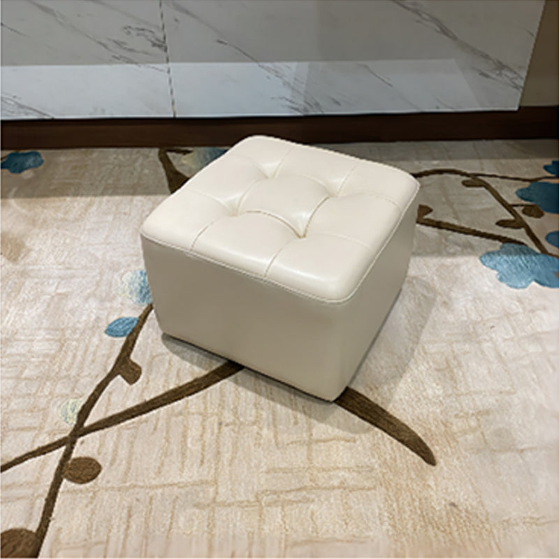 Mid-Century Modern Pouf Ottoman Genuine Leather Solid Color Tufted Square Ottoman