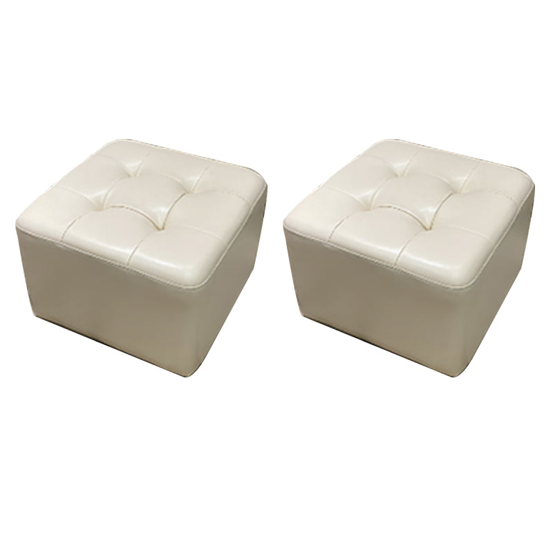 Mid-Century Modern Pouf Ottoman Genuine Leather Solid Color Tufted Square Ottoman