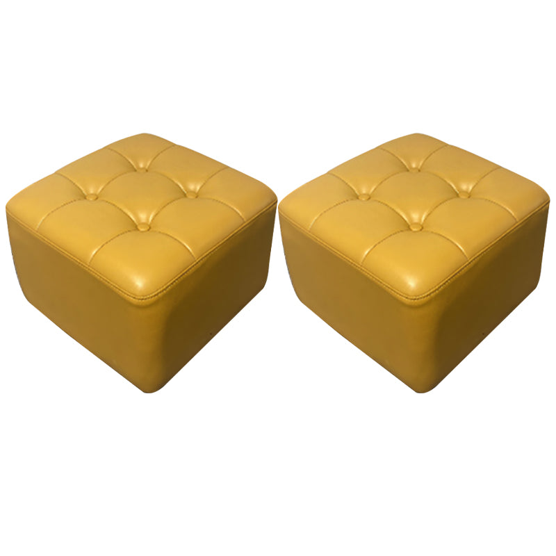 Mid-Century Modern Pouf Ottoman Genuine Leather Solid Color Tufted Square Ottoman