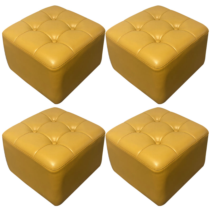 Mid-Century Modern Pouf Ottoman Genuine Leather Solid Color Tufted Square Ottoman