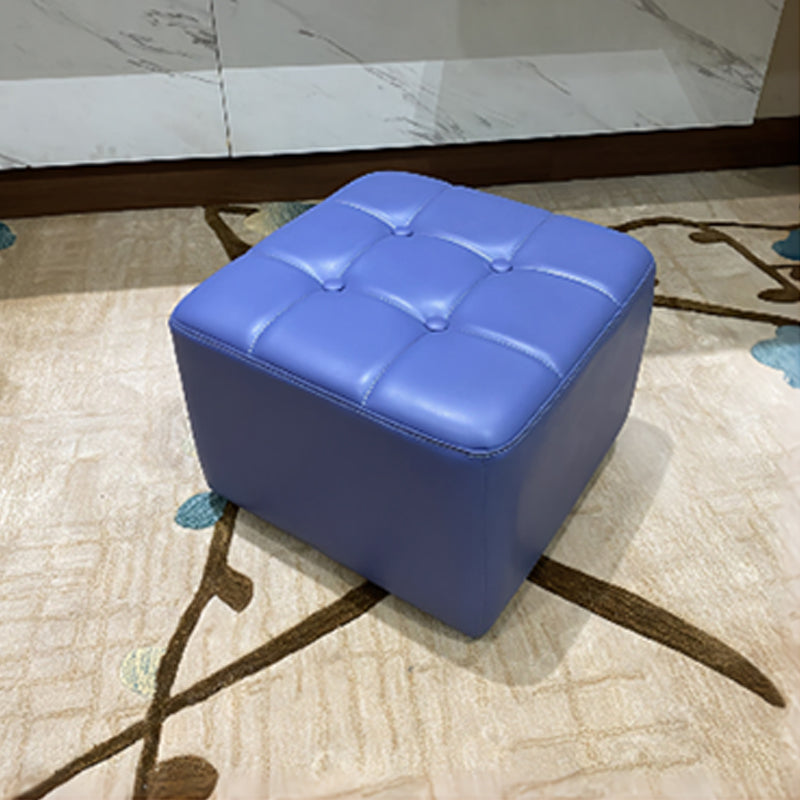 Mid-Century Modern Pouf Ottoman Genuine Leather Solid Color Tufted Square Ottoman