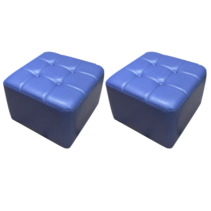 Mid-Century Modern Pouf Ottoman Genuine Leather Solid Color Tufted Square Ottoman