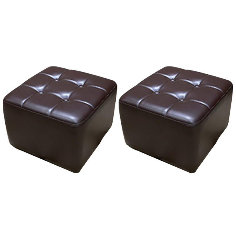 Mid-Century Modern Pouf Ottoman Genuine Leather Solid Color Tufted Square Ottoman