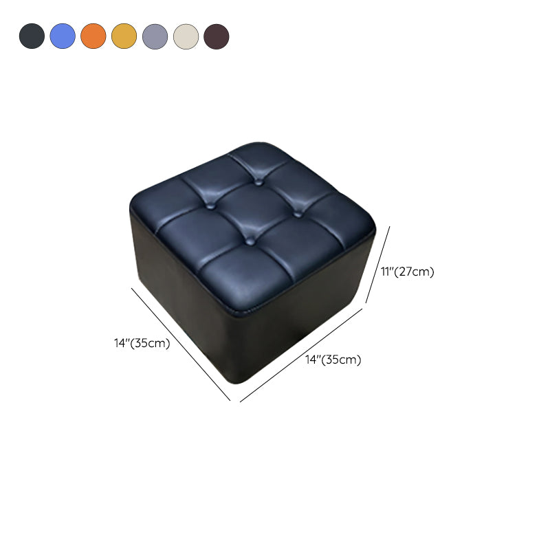 Mid-Century Modern Pouf Ottoman Genuine Leather Solid Color Tufted Square Ottoman
