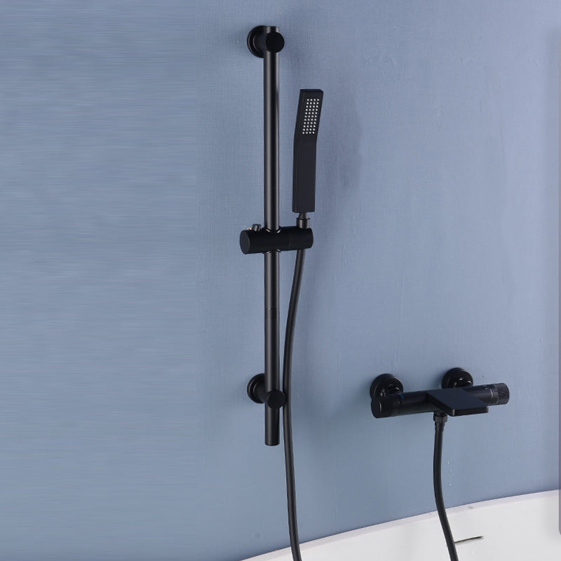 Waterfall Tub Filler Copper Wall-Mounted Double Knob Handle Tub Filler with Handshower