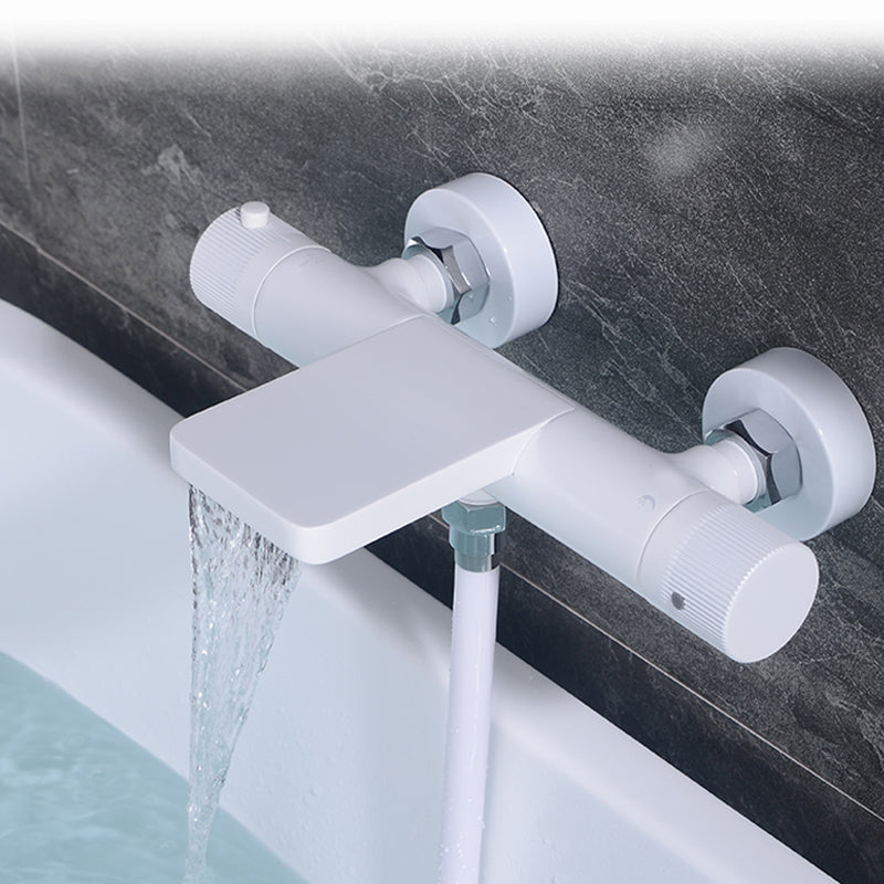 Waterfall Tub Filler Copper Wall-Mounted Double Knob Handle Tub Filler with Handshower