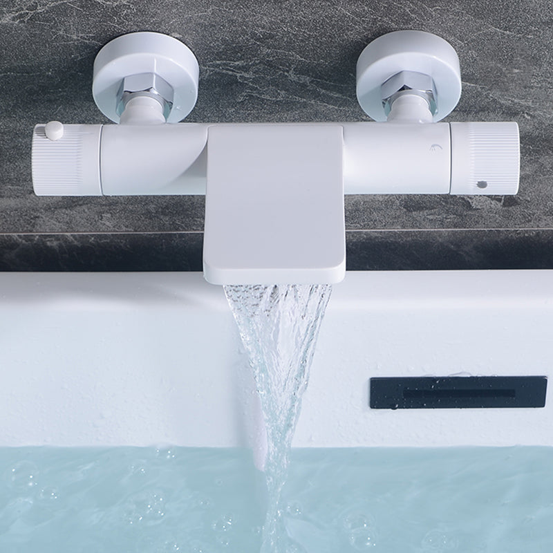Waterfall Tub Filler Copper Wall-Mounted Double Knob Handle Tub Filler with Handshower