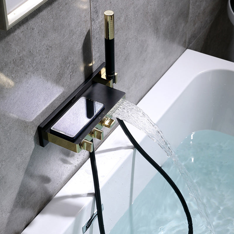 Wall Mount Tub Filler Modern Brass Triple Knob Handle Waterfall Tub Filler with Handshower