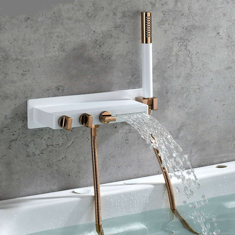 Wall Mount Tub Filler Modern Brass Triple Knob Handle Waterfall Tub Filler with Handshower