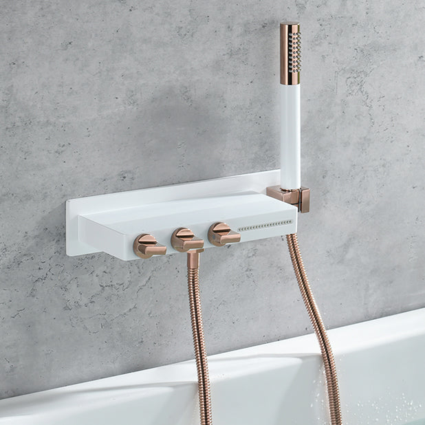 Wall Mount Tub Filler Modern Brass Triple Knob Handle Waterfall Tub Filler with Handshower