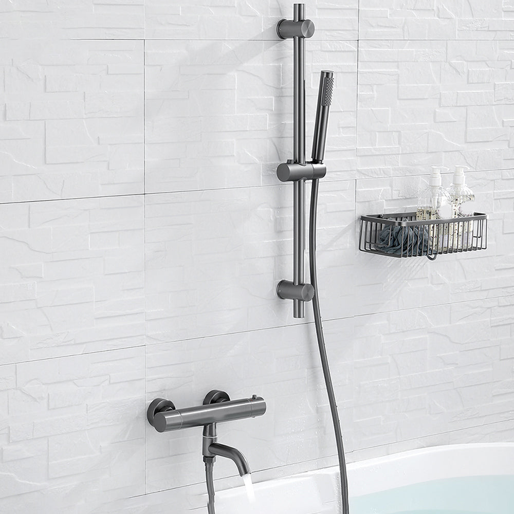 Handshower Tub Filler Black Brass Double Knob Handle Swivel Wall Mount Tub Filler