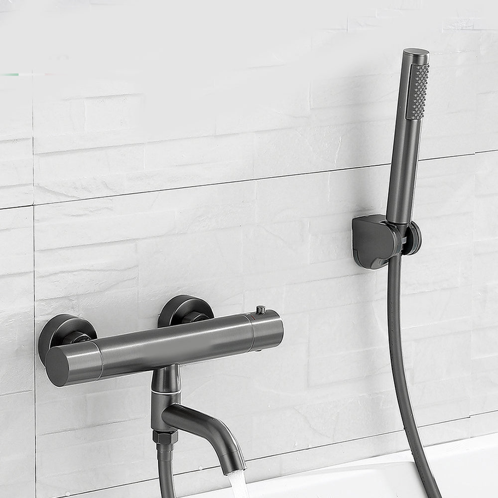 Handshower Tub Filler Black Brass Double Knob Handle Swivel Wall Mount Tub Filler