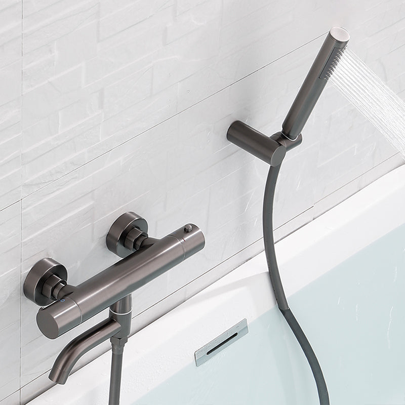 Handshower Tub Filler Black Brass Double Knob Handle Swivel Wall Mount Tub Filler