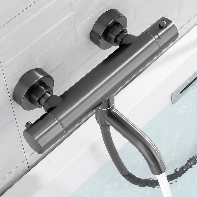 Handshower Tub Filler Black Brass Double Knob Handle Swivel Wall Mount Tub Filler