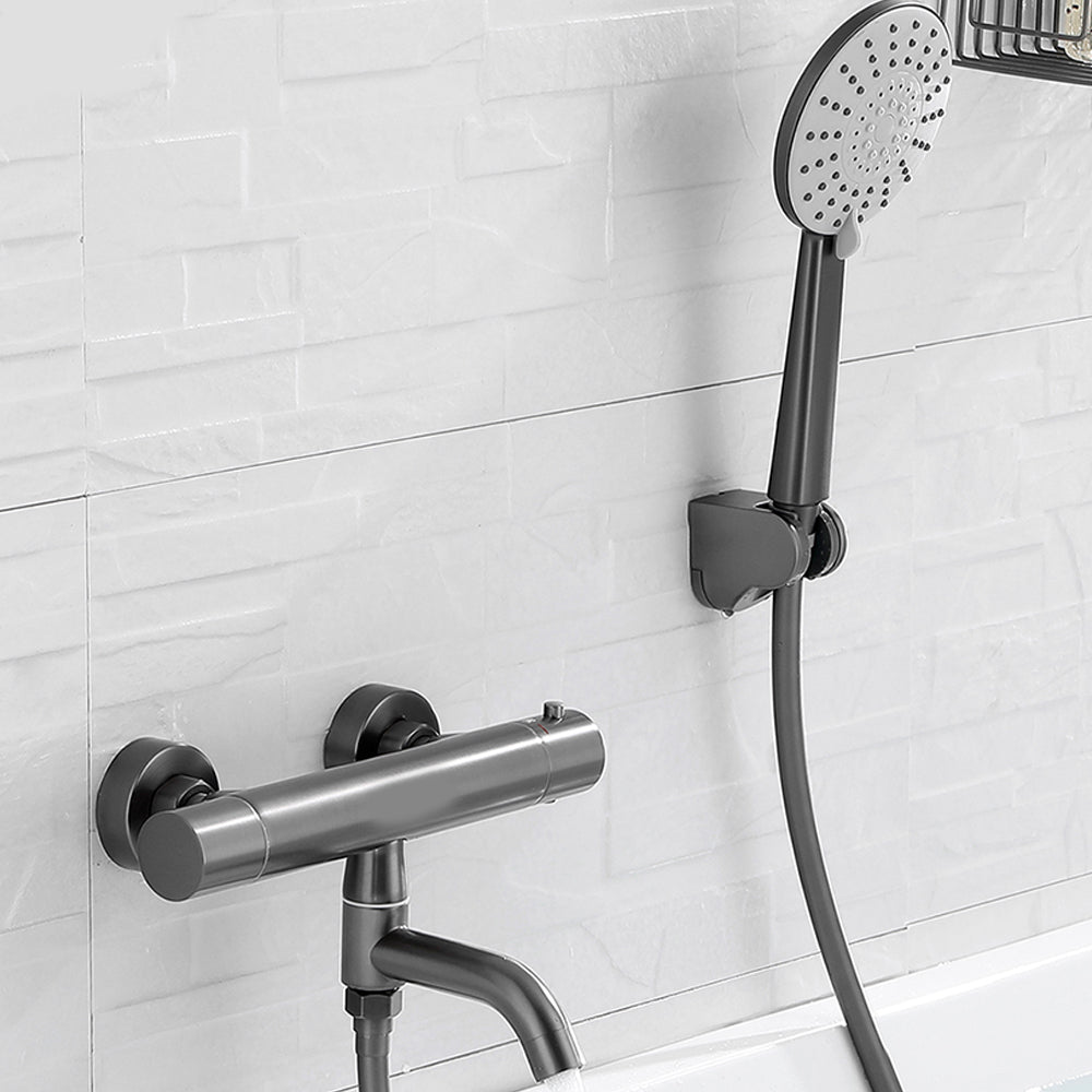 Handshower Tub Filler Black Brass Double Knob Handle Swivel Wall Mount Tub Filler