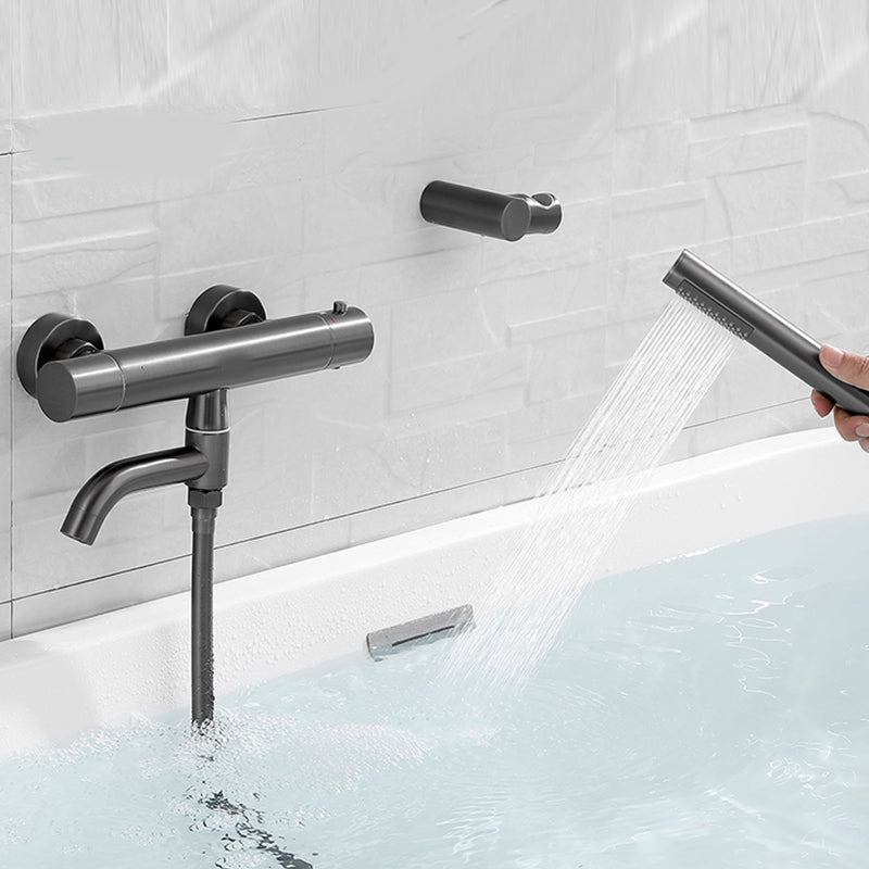 Handshower Tub Filler Black Brass Double Knob Handle Swivel Wall Mount Tub Filler