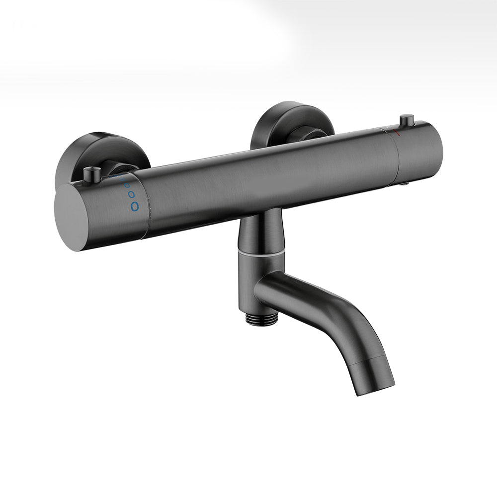 Handshower Tub Filler Black Brass Double Knob Handle Swivel Wall Mount Tub Filler