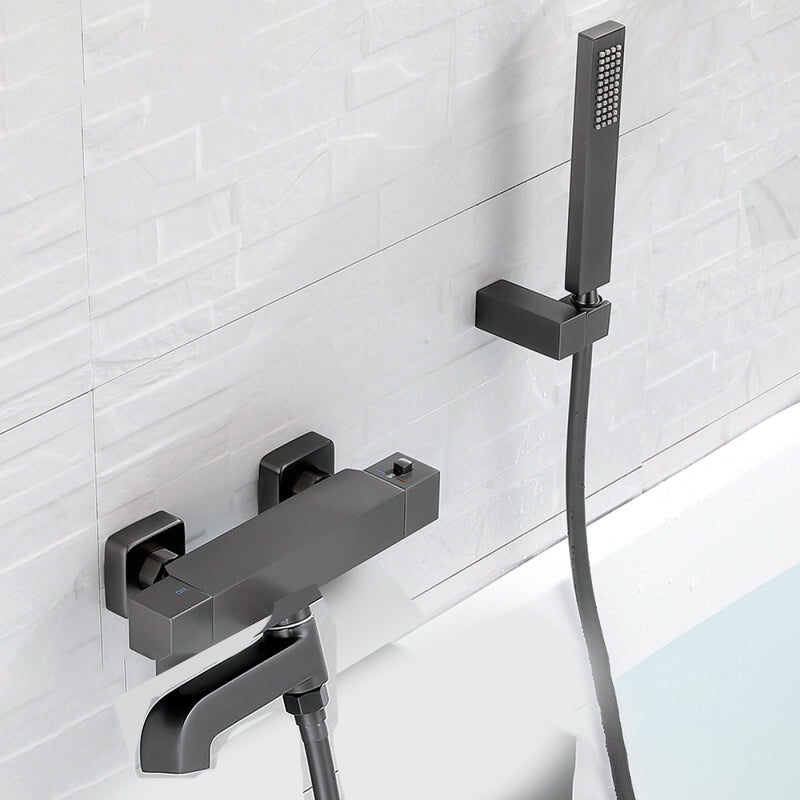 Black Tub Filler Wall-Mounted Brass Single Knob Handle Swivel Tub Filler with Handshower