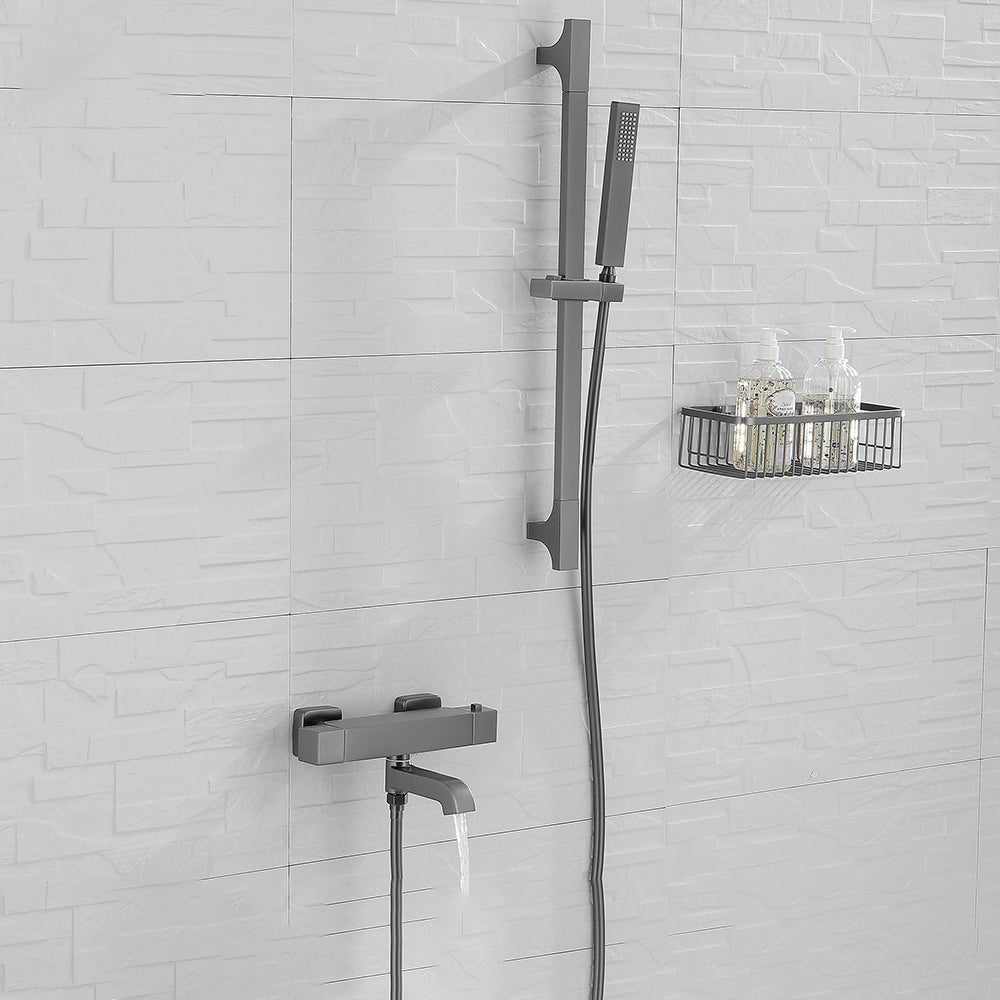 Black Tub Filler Wall-Mounted Brass Single Knob Handle Swivel Tub Filler with Handshower