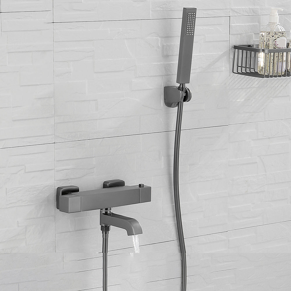 Black Tub Filler Wall-Mounted Brass Single Knob Handle Swivel Tub Filler with Handshower