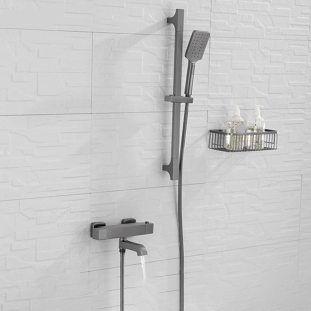 Black Tub Filler Wall-Mounted Brass Single Knob Handle Swivel Tub Filler with Handshower