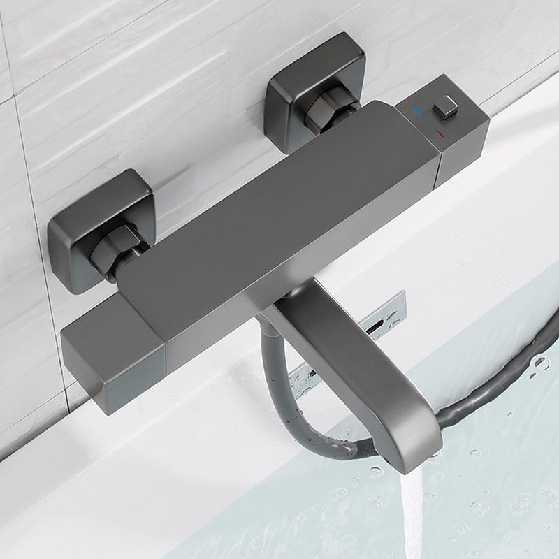 Black Tub Filler Wall-Mounted Brass Single Knob Handle Swivel Tub Filler with Handshower