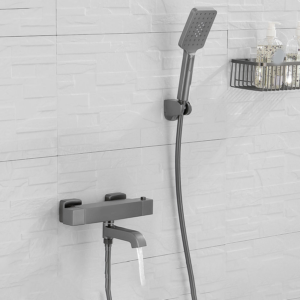 Black Tub Filler Wall-Mounted Brass Single Knob Handle Swivel Tub Filler with Handshower