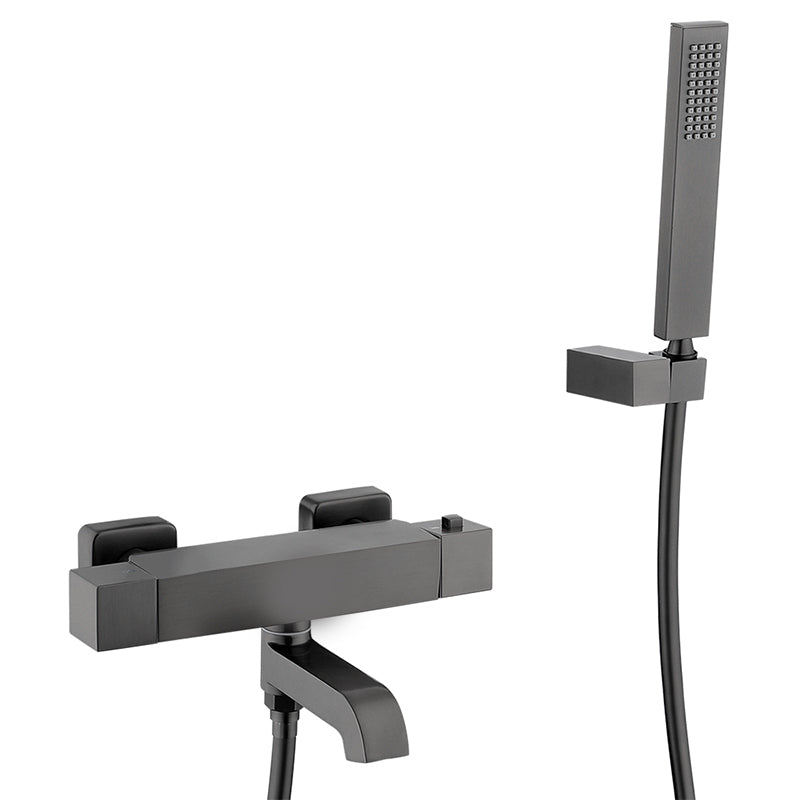 Black Tub Filler Wall-Mounted Brass Single Knob Handle Swivel Tub Filler with Handshower