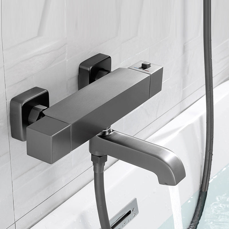 Black Tub Filler Wall-Mounted Brass Single Knob Handle Swivel Tub Filler with Handshower