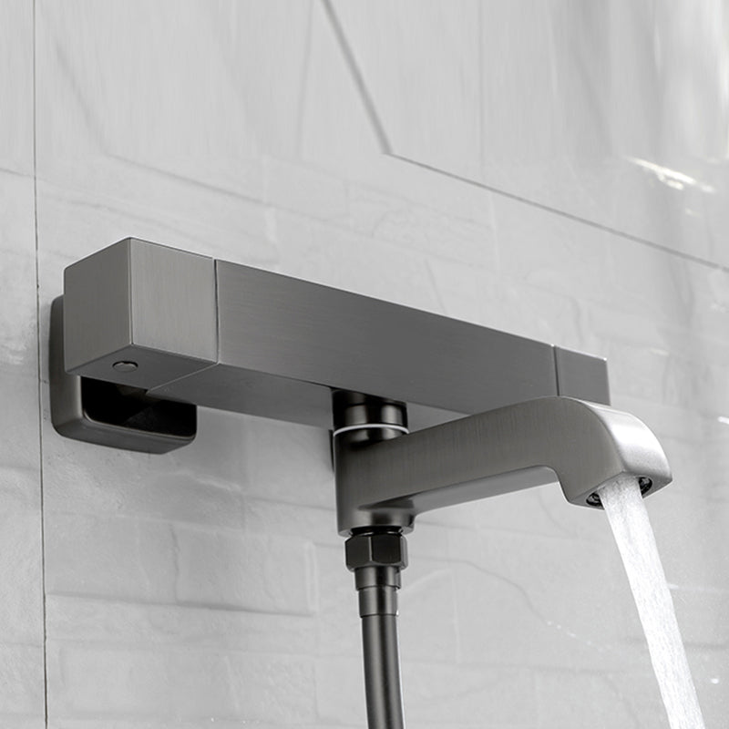 Black Tub Filler Wall-Mounted Brass Single Knob Handle Swivel Tub Filler with Handshower