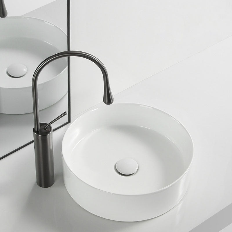Modern Round Bathroom Sink Pop-Up Drain Vessel Bathroom Sink in white