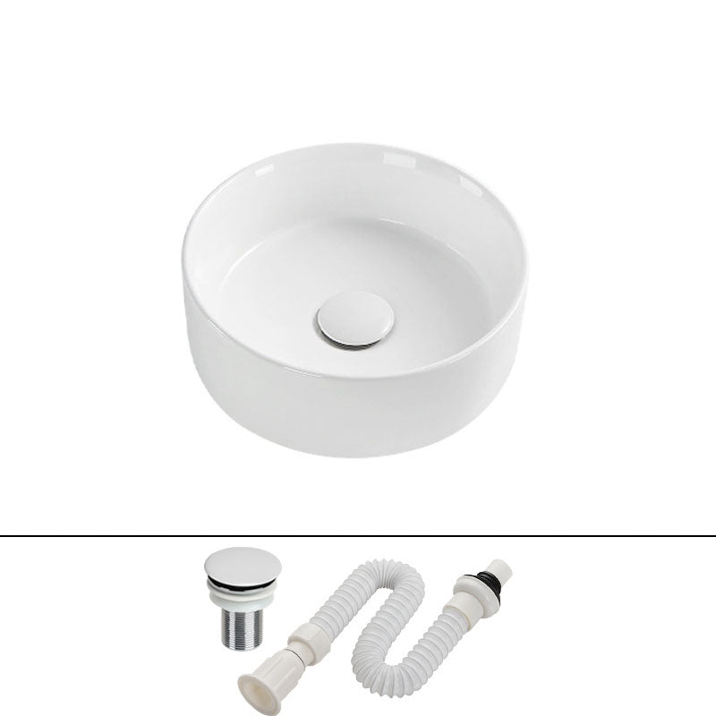 Modern Round Bathroom Sink Pop-Up Drain Vessel Bathroom Sink in white