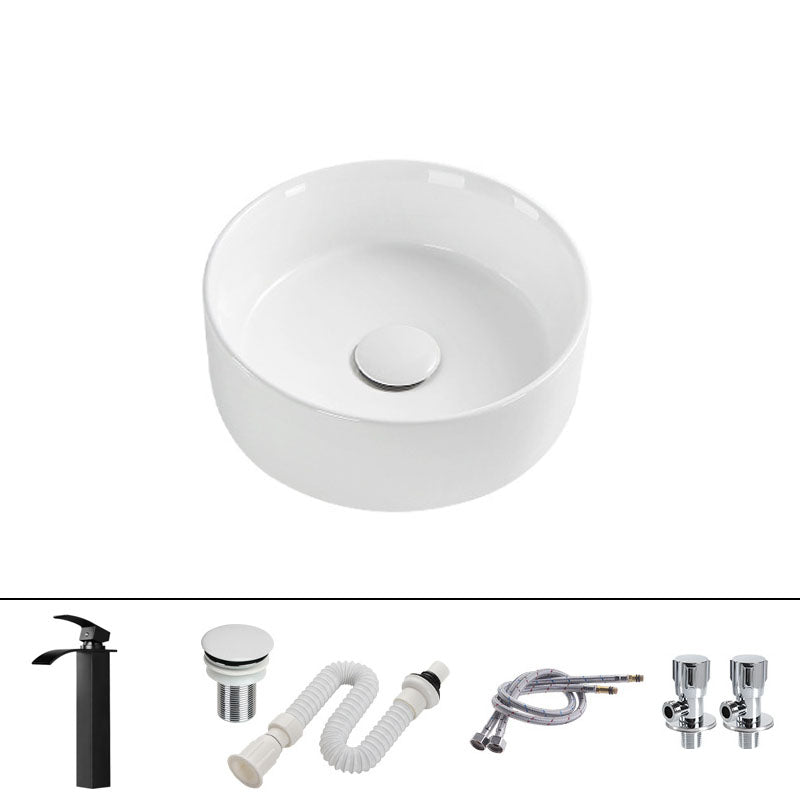Modern Round Bathroom Sink Pop-Up Drain Vessel Bathroom Sink in white