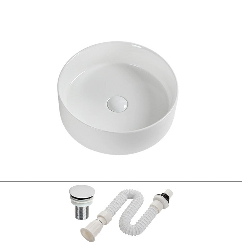 Modern Round Bathroom Sink Pop-Up Drain Vessel Bathroom Sink in white