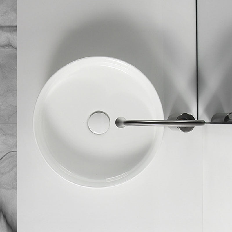 Modern Round Bathroom Sink Pop-Up Drain Vessel Bathroom Sink in white