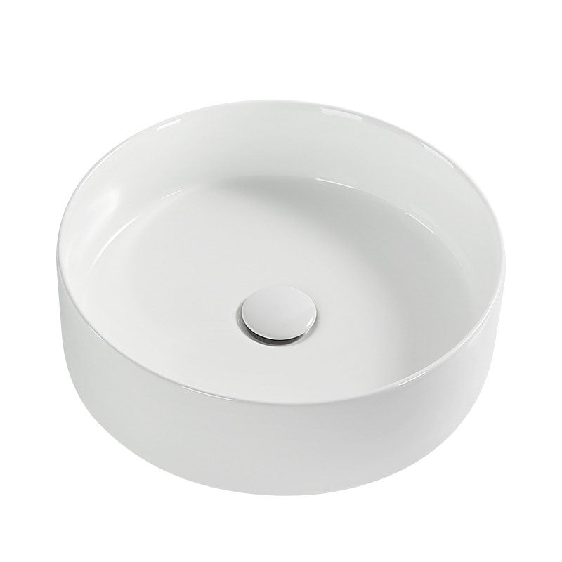 Modern Round Bathroom Sink Pop-Up Drain Vessel Bathroom Sink in white
