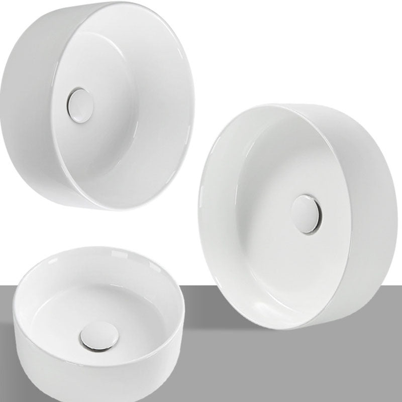 Modern Round Bathroom Sink Pop-Up Drain Vessel Bathroom Sink in white
