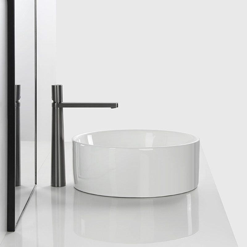 Modern Round Bathroom Sink Pop-Up Drain Vessel Bathroom Sink in white