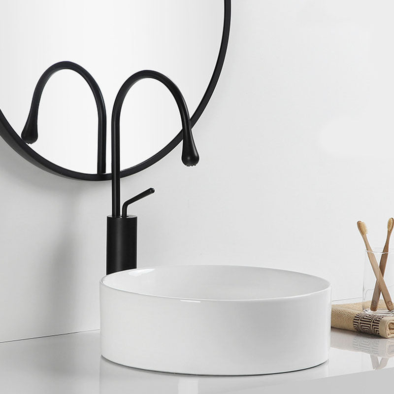 Modern Round Bathroom Sink Pop-Up Drain Vessel Bathroom Sink in white