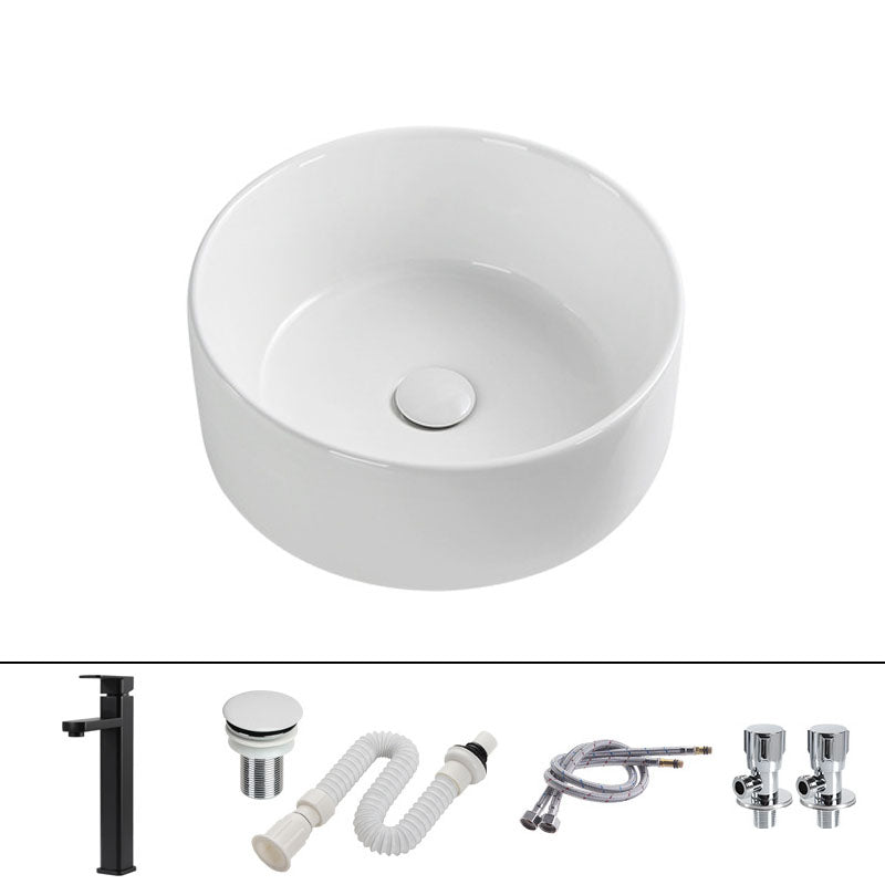Modern Round Bathroom Sink Pop-Up Drain Vessel Bathroom Sink in white