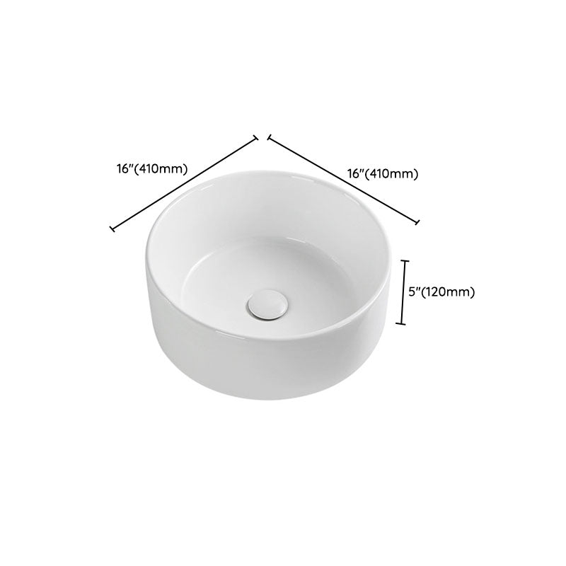 Modern Round Bathroom Sink Pop-Up Drain Vessel Bathroom Sink in white