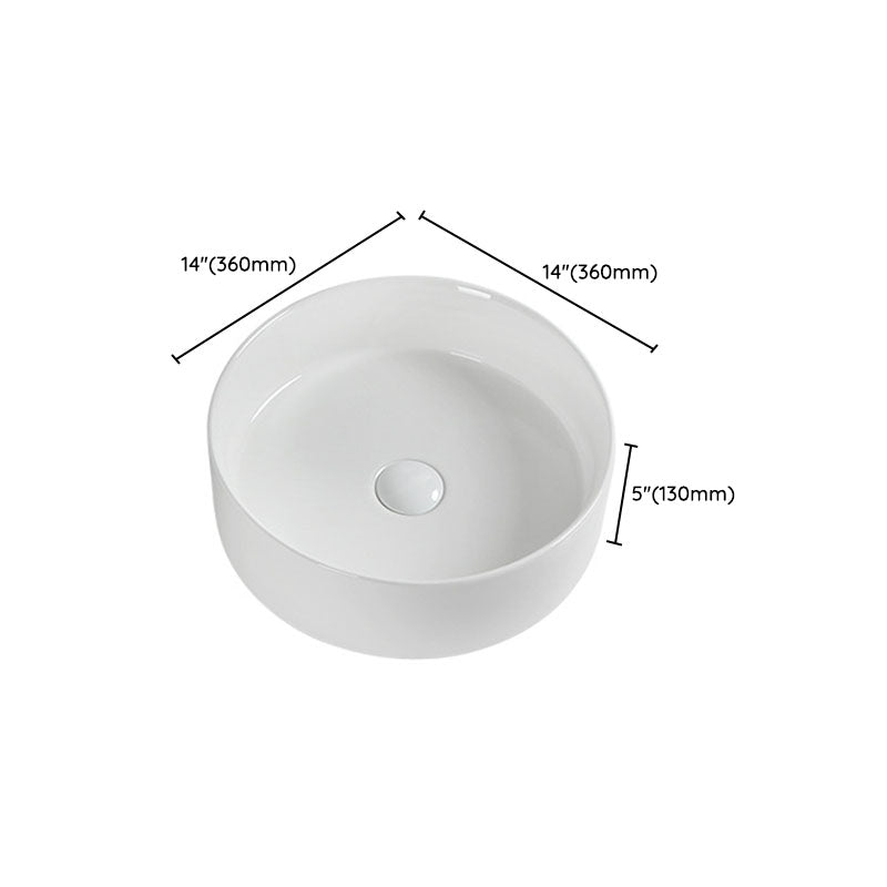 Modern Round Bathroom Sink Pop-Up Drain Vessel Bathroom Sink in white