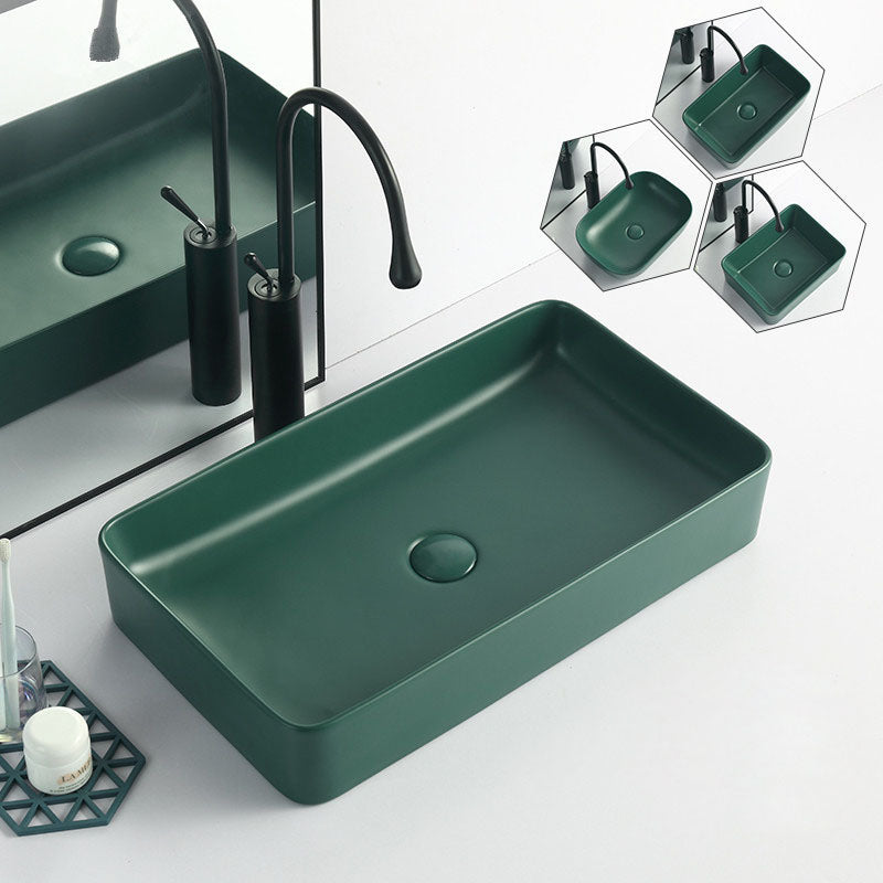 Modern Bathroom Sink Rectangular Vessel Lavatory Sink in Green