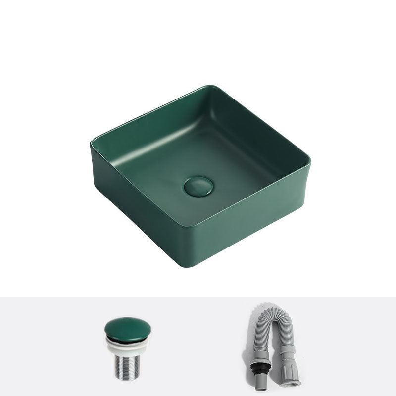 Modern Bathroom Sink Rectangular Vessel Lavatory Sink in Green