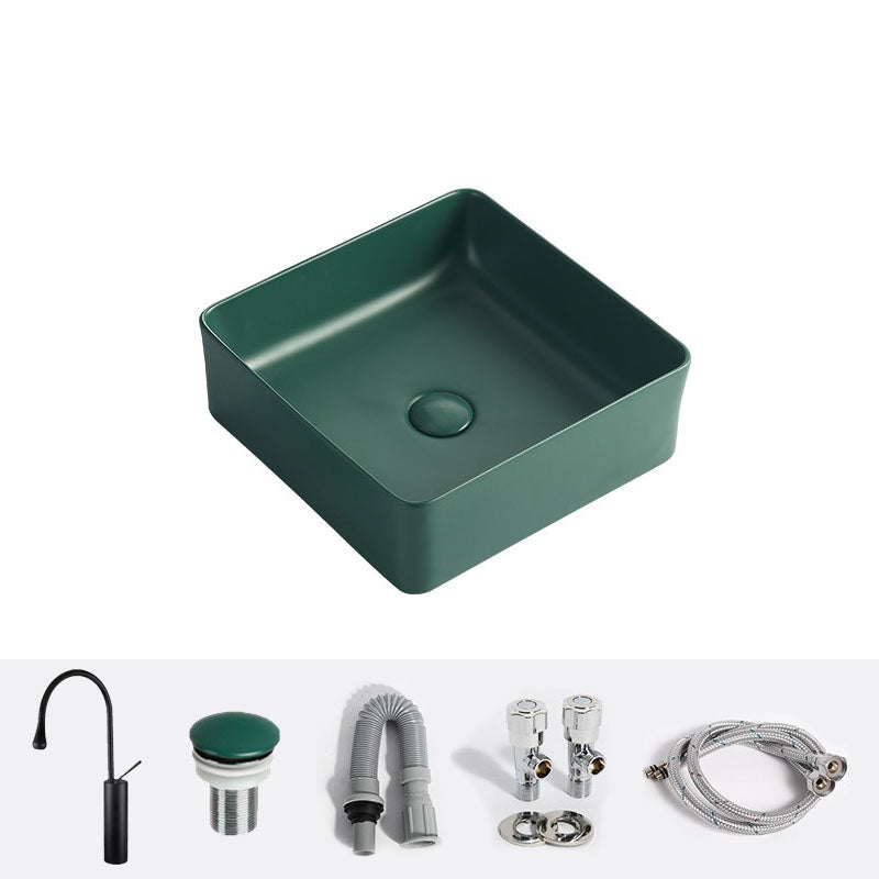 Modern Bathroom Sink Rectangular Vessel Lavatory Sink in Green