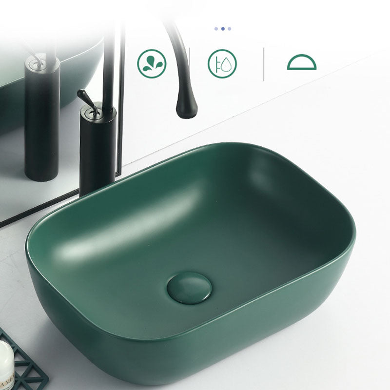 Modern Bathroom Sink Rectangular Vessel Lavatory Sink in Green