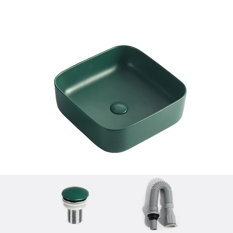 Modern Bathroom Sink Rectangular Vessel Lavatory Sink in Green